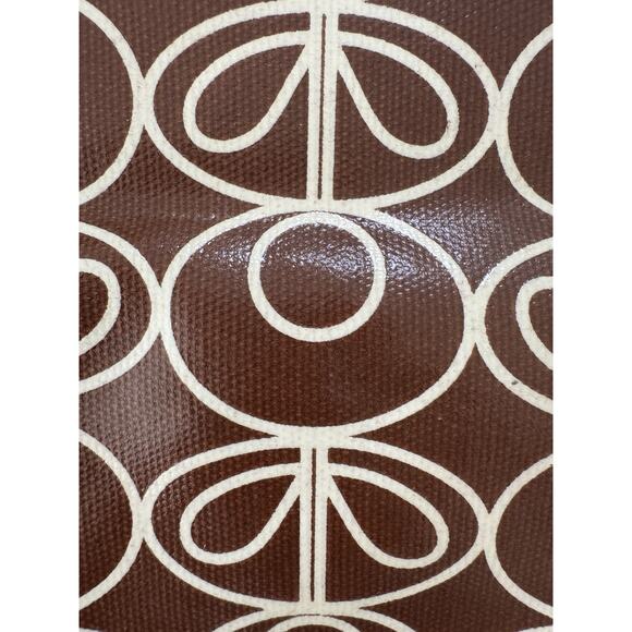 Orla Kiely Tote Bag Brown Cream Print Coated Canvas Pink Canvas-Leather Handles - Picture 3 of 10